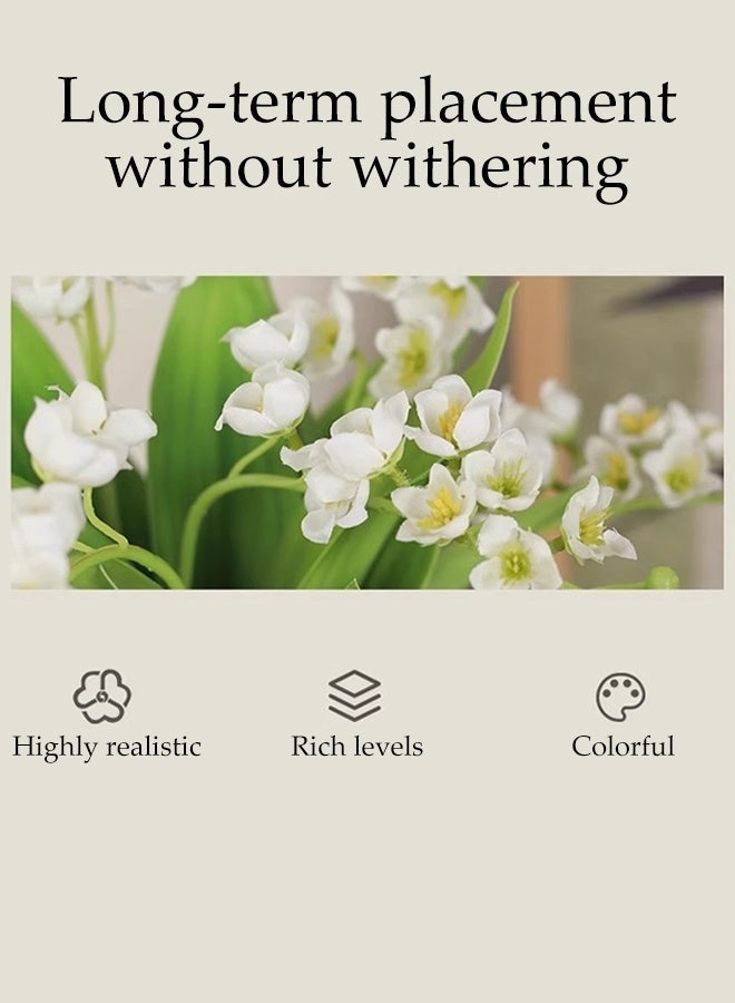 DUNISO 8 Pcs Artificial Flower Lily of The Valley, Faux White Bell Flowers, Wind Chime Orchid, Outdoor Bridal Wedding Bouquet for Home Garden Party (White) - Image 5